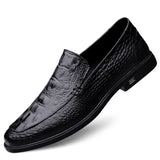 Aidase Men’s Casual Genuine Leather Shoes Brand Comfort Slip on Formal Business Loafers Men Crocodile Pattern Black Male Driving Shoes aidase-shop