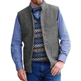 Aidase Herringbone Men Vest Blue Stand Collar Wedding Tweed Male Gentleman Business Waistcoat For Wedding Banquet Set aidase-shop