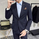 Aidase Fashion New Men's Boutique Business Slim Wedding Striped Double Breasted Suit Blazers Jacket Pants Trousers Vest 3 Pcs Set aidase-shop