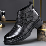 Aidase Autumn Winter Buckle Designer Ankle Boots for Men Stone Pattern Leather Shoes Male Fashion Casual British Style Chelsea Boot Man aidase-shop