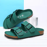 40.85Aidase New Summer Beach Vacation Cork Slippers Casual Double Buckle Non-slip Clogs Slides Man Women Slip on  Soft Sole Flats Shoes aidase-shop