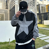 Aidase Retro Bomber Jacket Men Women Five-pointed Star Patchwork High Street Varsity Coats Oversized Harajuku Y2k Sport Outwear Autumn aidase-shop