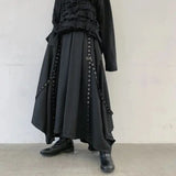 Aidase Men Ribbon Dark Black Wide Leg Pants Male Women Japan Streetwear Punk Gothic Harem Trousers Kimono Skirt Pants aidase-shop