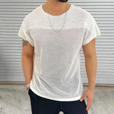 Aidase Leisure Hollow Out Breathable Knit Tops Men Summer Vintage O Neck Men Knitted T-shirt Short Sleeve Solid Color Knitting T Shirt aidase-shop