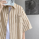 Aidase Half Sleeve Shirts Men Casual Stripe Shirts Streetwear Oversize Blouses Single Breasted Male Clothing Harajuku Summer aidase-shop