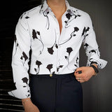 Aidase 2024 Summer Luxury Black White Flower Shirt For Men Long Sleeve Casual Business Dress Shirts Social Party Tuxedo Men Clothing aidase-shop