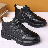 Aidase Snow Boots for Men Black High Top Lace Up Leather Winter Shoes Man Waterproof Casual Fashion Footwear Quality Fleece New in Fur aidase-shop