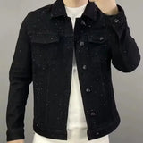 Aidase Jeans Coat For Men Button Casual Slim Short Denim Jackets Man Diamond Black Japanese Loose Chic Elegant Low Cost Rock Y2k Korea