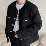 Aidase Korean Style Fashionable Tweed Round Neck Jacket Men Japanese Trendy High-end Single-breasted Short Jacket with Temperament aidase-shop