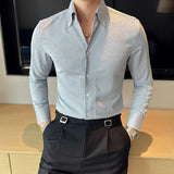 Aidase British Style Slim Fit Casual Shirt Men's Long Sleeve Handsome Shirt Trendy Stand Collar Shirt for Travel, Party and Daily