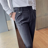 Aidase British Style Autumn New Solid High Waist Trousers Men Formal Pants High Quality Slim Fit Business Casual Suit Pants Hommes aidase-shop