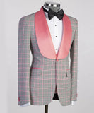 Aidase Pink Plaid Men Suit Tailor-Made 2 Pieces Blazer Vest One Button Wide Lapel Wedding Groom Fashion Business Causal Prom Tailored aidase-shop