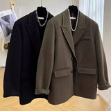 Aidase Korean Style Casual Blazer Men Women 2024 Autumn Winter New Fashion Versatile Loose Solid Color Woolen Coat aidase-shop