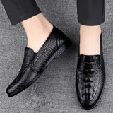 Aidase Men’s Casual Genuine Leather Shoes Brand Comfort Slip on Formal Business Loafers Men Crocodile Pattern Black Male Driving Shoes