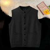 Aidase mens outfits Vest Crewneck Man Clothes Black Waistcoat Knitted Sweaters for Men Sleeveless Round Collar Long Sleeve