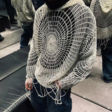 Aidase Y2k Clothes Spider Web Hollow Hole Design Trendy Men Streetwear Hooded Pullover Knit Top Sweater Mens Korean Fashion aidase-shop