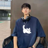 Aidase Men's Oversized T-shirts Cotton T Shirt White for Men Casual Summer Wear Cat Anime Print Fashion Tee Shirts Men Clothing aidase-shop