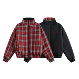 Aidase Vintage Double-sided Jacket Parka Men Women Cropped Plaid winter Thicken Stand Collar Loose Coat Street Outwear Lightweight New aidase-shop