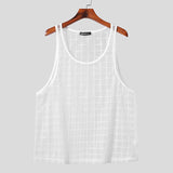 Aidase Men Tank Tops Plaid Mesh Transparent O-neck Sleeveless Sexy Male Vests Streetwear Fashion Casual Men Clothing S-5XL aidase-shop