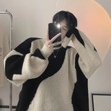 Autumn O-Neck Knit Sweater for Men Cow Patchwork Pullover Men Loose Casual Harajuku  Korean Fashion Mens Oversized Sweater aidase-shop