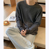 Aidase Autumn Long Sleeved T-shirt Men Oversized Fashion Casual Striped T Shirt Men Streetwear Korean Loose Round Neck Tshirt Mens Top aidase-shop