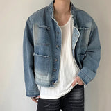 Aidase Men's Washed Denim Jackets Vintage Casual Short Jean Coat Retro Gradient Cardigan Spring Autumn New Cropped Outwear Streetwear aidase-shop