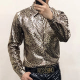 Aidase Men's Boutique Gold Snake Print Leopard Print High Gloss Face Shirt Slim Fit Large Nightclub Sexy Shirt Foreign Trade European aidase-shop