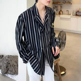 Aidase  Men Striped Shirt Lapel Long Sleeve Double Breasted Korean Men Clothing Streetwear Loose Fashion Casual Male Shirts aidase-shop