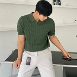 Aidase Summer Clothing Men's Light Luxury Knitted Jacquard Polo Shirt V-Neck Solid Color Short-sleeved Korean Popular Leisure Knitwear aidase-shop