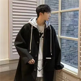 Aidase Autumn Winter Thick Woolen Coat Men's Loose Fitting Fake Two-piece Hooded Trench Coat Men's Trendy Windbreaker Mid Length Jacket aidase-shop