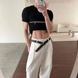 Aidase 2024 Men T Shirt Zipper Solid Color O-neck Short Sleeve Fashion Men Crop Tops Summer Streetwear Casual Camisetas Navy Navel Tees aidase-shop