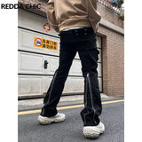 Aidase Function Zipper Split Cargo Pants Men Retro Black Deconstructed Multi-pocket Patchwork Cleanfit Casual Straight Jeans