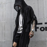 Aidase Nightclub DJ Singer Punk Rock Hip Hop Long Shirt Black Hooded Cloak Cardigan Men Pleated Woven Cotton Blouse Gothic Vintage aidase-shop