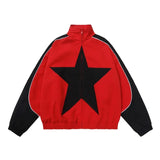 Aidase Retro Bomber Jacket Men Women Five-pointed Star Patchwork High Street Varsity Coats Oversized Harajuku Y2k Sport Outwear Autumn aidase-shop