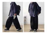 Aidase Solid Color Wide Leg Pants Mens Pleated Elastic Waist  Casual Pants Amekaji Loose Trousers Men aidase-shop