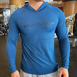 Aidase Gym Men T Shirt Casual Long Sleeve Slim Tops Tees Elastic T-shirt Sports Fitness Thin Comfort Breathable Quick Dry Hooded aidase-shop