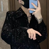 Aidase Mens Y2k Sequin Shoulder Pad Jacket Nightclub Personality Temperament Fashion Youth Long-Sleeve Performance Costumes 2024 Summer aidase-shop