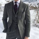 Aidase Herringbone Wool Grey Men Suits For Formal Business Groom Wedding Tuxedo 3 Piece Tweed Man Set Jacket Waistcoat with Pants