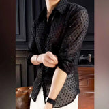 Aidase Fall Vintage Fashion Black Dress Shirt Man Shirt Men's Hollow Mesh Lace Long Sleeve Loose Casual Shirts Male Streetwear aidase-shop