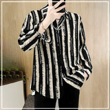 Aidase 2024 New Spring and Summer Casual Loose Fashion Trend Thin Flip Collar Letter Printed Stripe Long Sleeved Shirt for Men aidase-shop