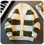 Aidase 2024 Men's Winter Vintage V-neck Striped Sweater Jackets Male Loose Cardigan Outerwear Men Long Sleeve Knitted Coats aidase-shop