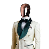 Aidase Fashion White Wedding Men Suits Tuxedos Groom Tuxedo Formal Suit Green Velvet Shawl Lapel Double Breasted 1 Piece Blazer aidase-shop