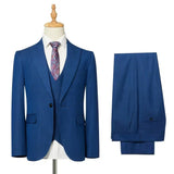 Aidase Business Fit Blue Plaid Striped Men's Suit 3-piece Best Man Wedding Dress  Men Clothing  Suit Men