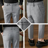 Autumn/Winter New Gray Woolen Pants Men Fashion Casual Sanded Trousers Size 28-36 Slim Suit Pantalon for Men aidase-shop