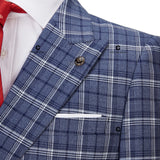 Aidase Des Graoom New Double Breasted Plaid Suit Men Slim Fit Blue 2 Pieces Set Blazer Pants Vintage Fashion Costume Homme