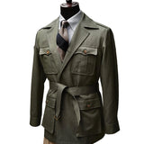 Aidase Traveling Men's Suit Blazer Bow Collar Military Green Single Breasted Buckle  Work Wear Bussiness Wedding Costume Size Color aidase-shop