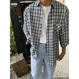 Aidase Oversized Korean Style Loose Long Sleeve Shirt/Men's Thin Coat, INS Style Plaid Shirt,Unisex,Outdoor Camping Casual Top aidase-shop