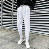 Aidase Trousers for Men Plus Big Size White Pleated with Belt 9 Cropped Elegant Up Stylish Man Suits Pants Korean Style Clothes aidase-shop