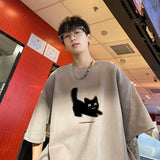 Aidase Men's Oversized T-shirts Cotton T Shirt White for Men Casual Summer Wear Cat Anime Print Fashion Tee Shirts Men Clothing aidase-shop