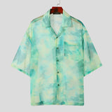 Aidase Summer Fashionable Style Tops INCERUN 2024 Men Tie Dyed Chiffon Shirt Sexy Male Personality Thin Half Sleeved Lapel Blouse S-5XL